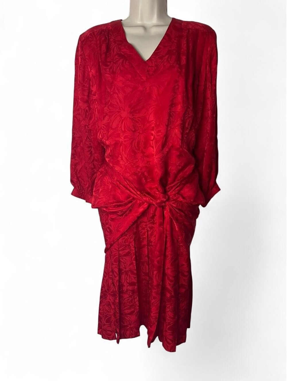 Vintage 80s/90s Argenti 100% Pure Silk Red Jacquard Dress Size 6